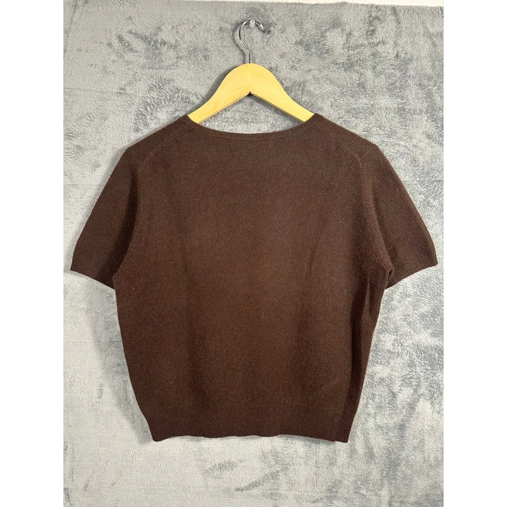 Lord & Taylor 100% Cashmere Sweater Womens L Brown Short Sleeve Crew Neck Knit
